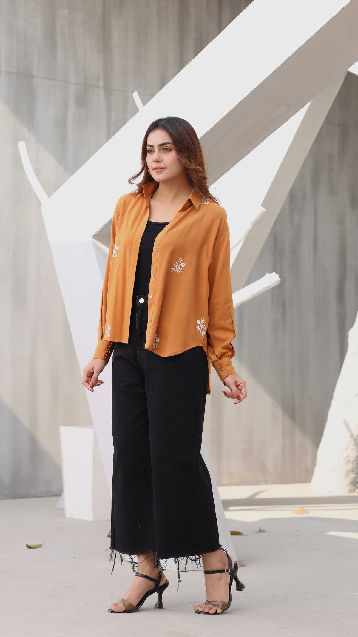 Mustard Embroidered shirt