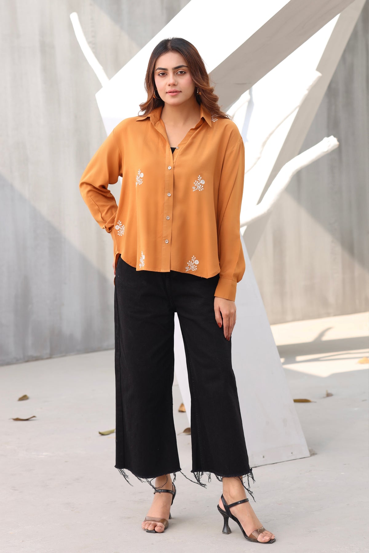 Mustard Embroidered shirt