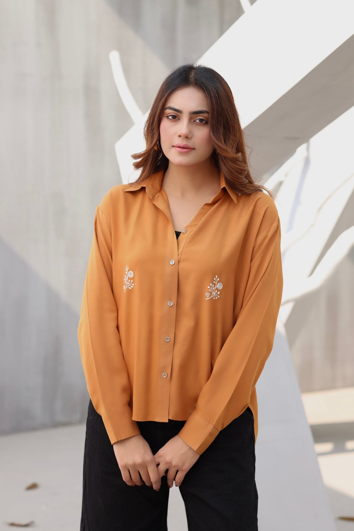 Mustard Embroidered shirt