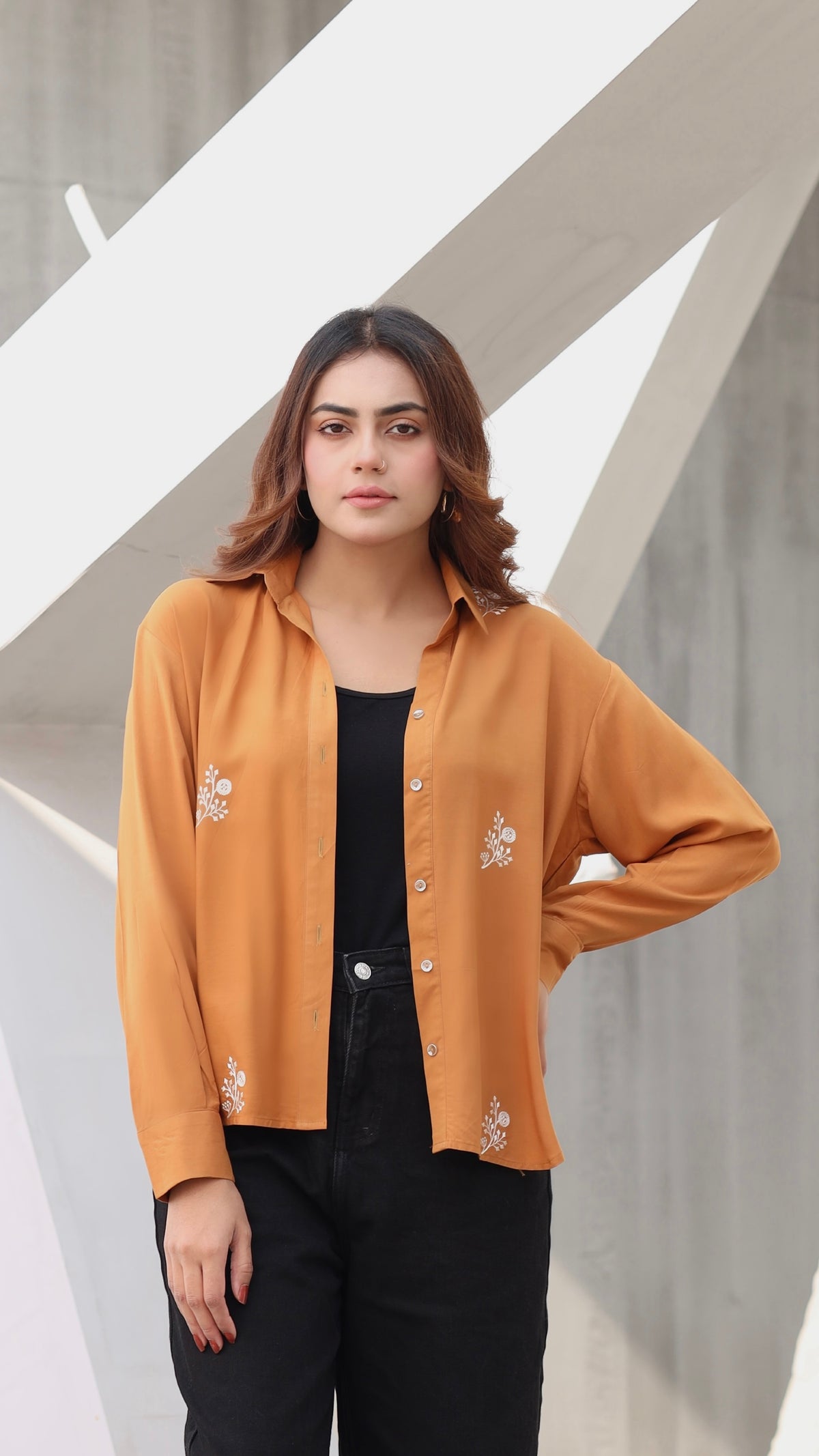 Mustard Embroidered shirt