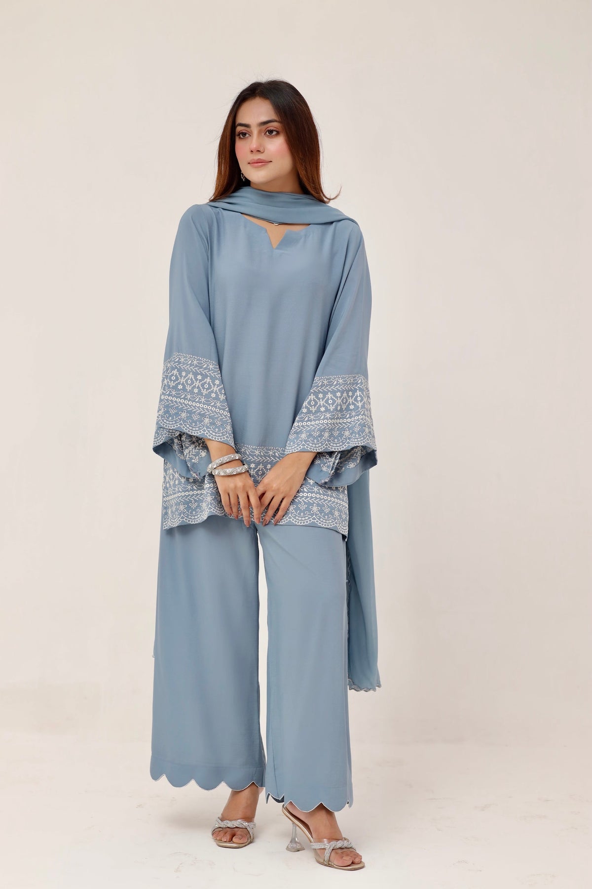 3 piece Powder blue embroidered suit