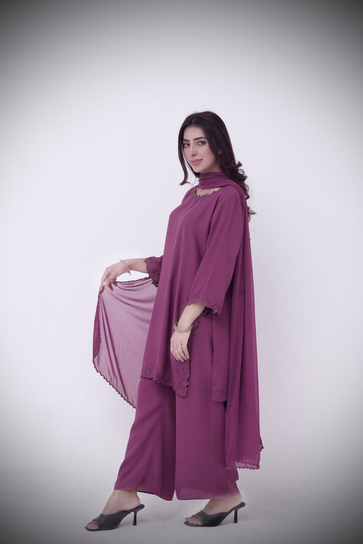 Purple embroidered dress
