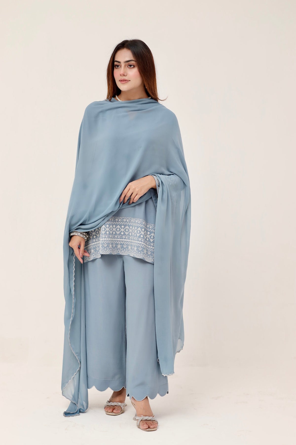 3 piece Powder blue embroidered suit