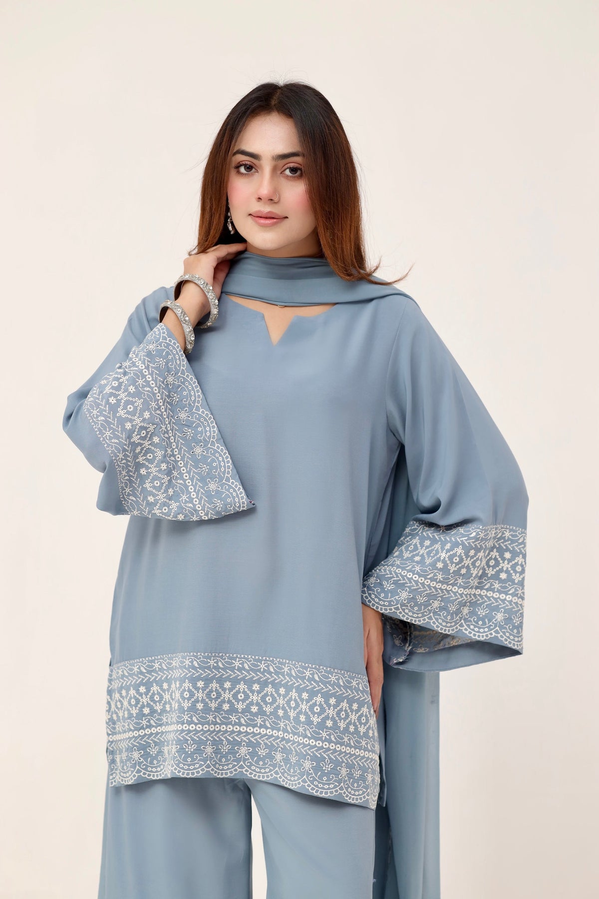 3 piece Powder blue embroidered suit