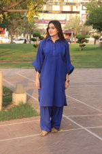 Lawn royal blue kurta shalwar
