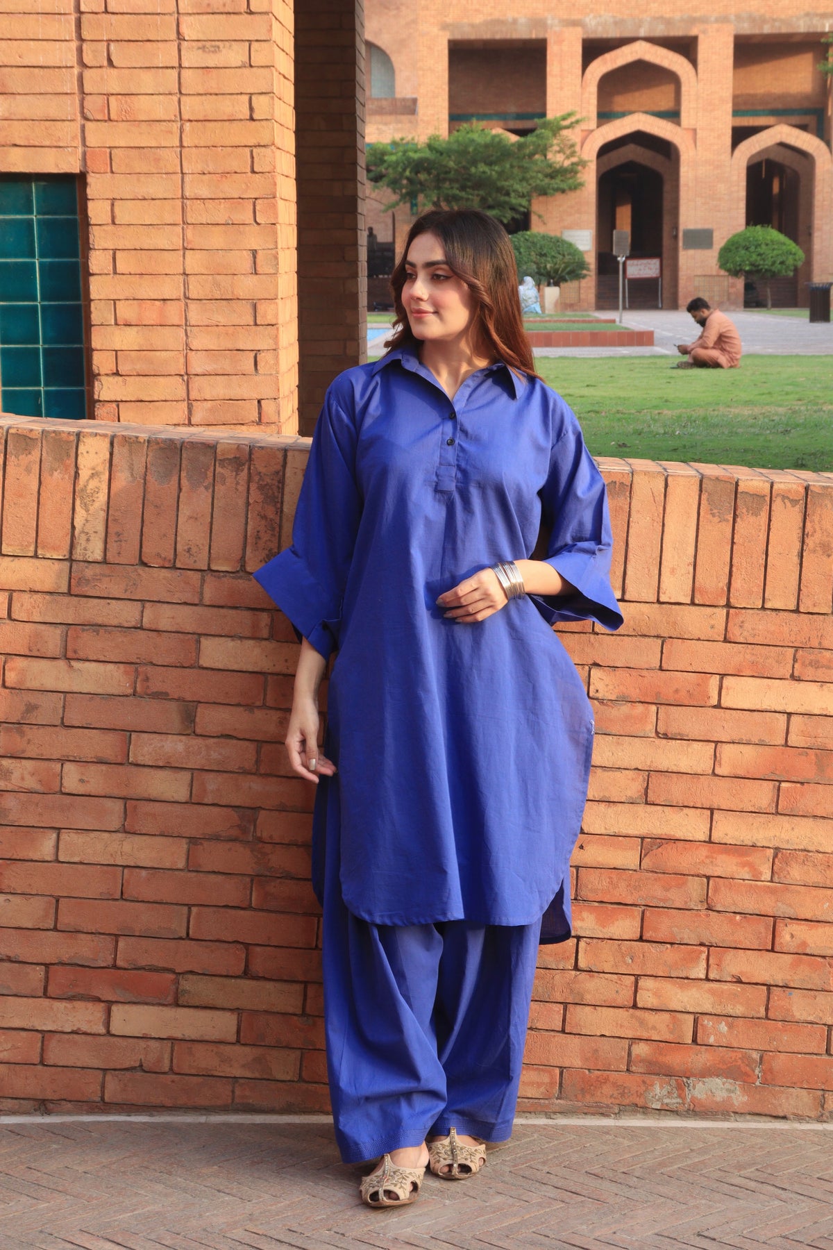 Lawn royal blue kurta shalwar