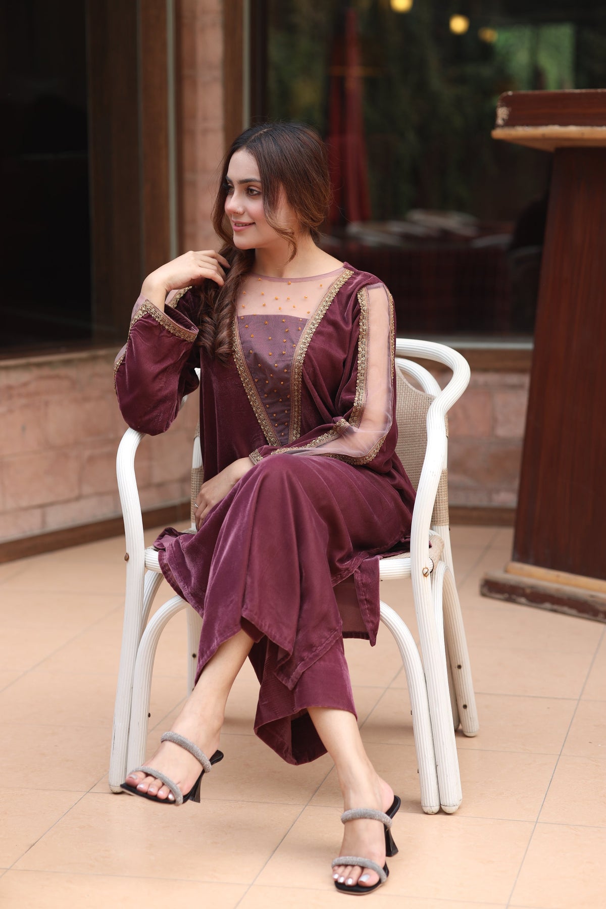 Plum embroidered